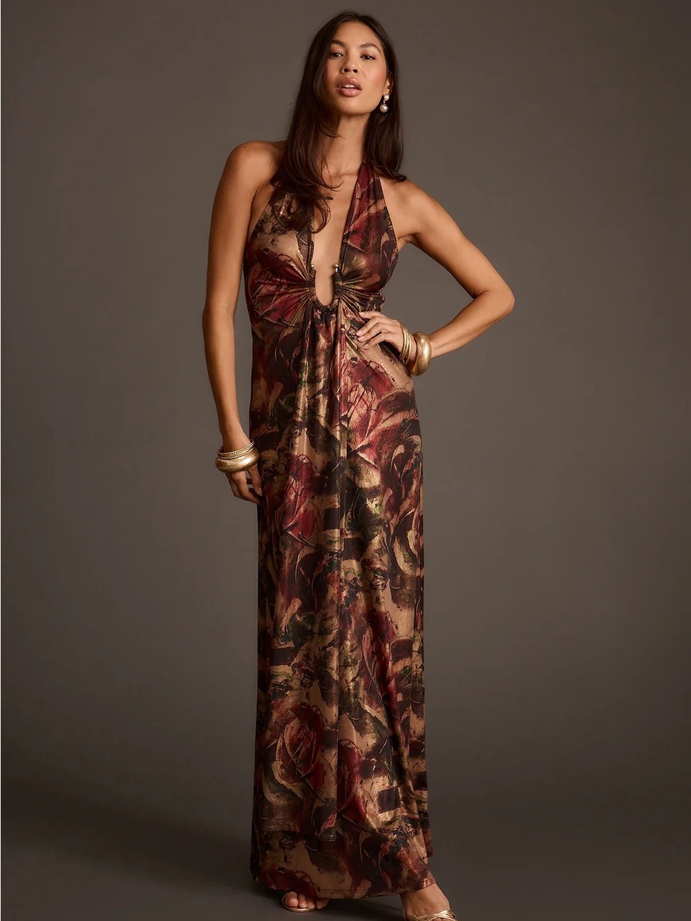 12th Tribe Alondra Dark Floral Plunge Maxi Dress NWT✨